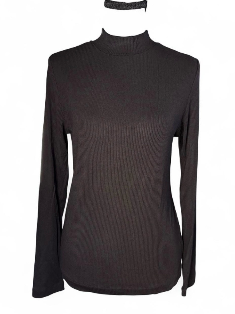 Truth By Republic Ribbed Mock Neck Long Sleeve Top Black Medium NEW